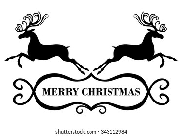 Vector illustrations of greeting icon with two deer and decorative Merry Christmas congratulations