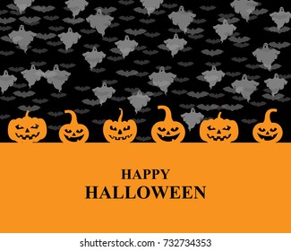 Vector illustrations of greeting pumpkins card on night background