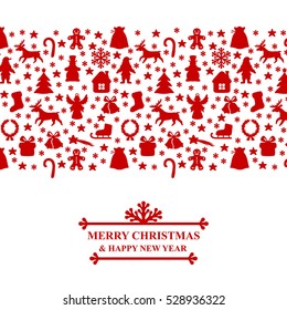 Vector illustrations of greeting red Christmas card horizontal design on white background