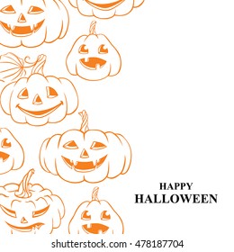 Vector illustrations of Halloween card with contour pumpkins isolated on white background