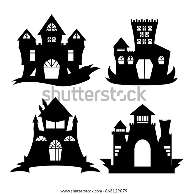 Vector Illustrations Halloween Castle Silhouette Stock Vector (Royalty ...