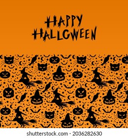 Vector illustrations of Halloween decorative greeting card on orange background