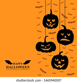 Vector illustrations of Halloween funny horror pumpkins and vampires greeting card