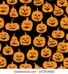 Vector illustrations of Halloween funny horror pumpkin pattern seamless on black background