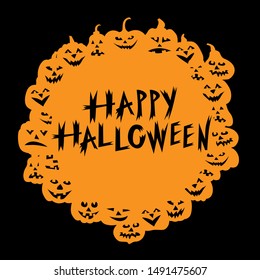 Vector illustrations of Halloween funny horror pumpkin greeting card on black background