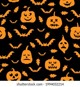 Vector illustrations of Halloween funny horror pumpkin greeting pattern seamless