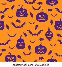Ilustraciones vectoriales de Halloween divertido patrón de saludo de calabaza de horror sin fisuras