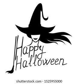 Vector illustrations of Halloween greeting card with witch and text