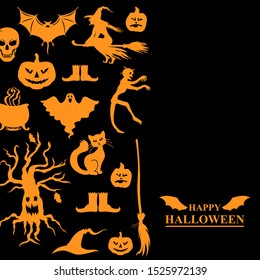 Vector illustrations of Halloween greeting card with horror elements on black background