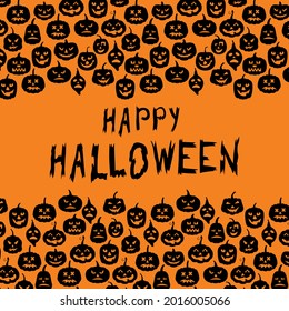 Vector illustrations of Halloween greeting card with pumpkins ornament