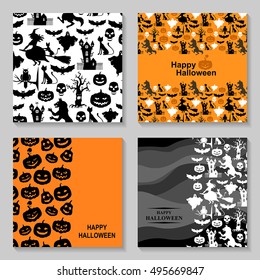 Vector illustrations of Halloween greeting card set