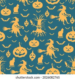 Vector illustrations of Halloween greeting pattern seamless on blue background
