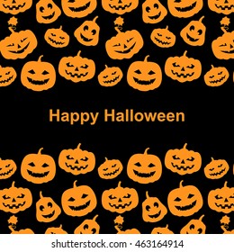 Vector illustrations of Halloween orange pumpkins with scary faces horror black background