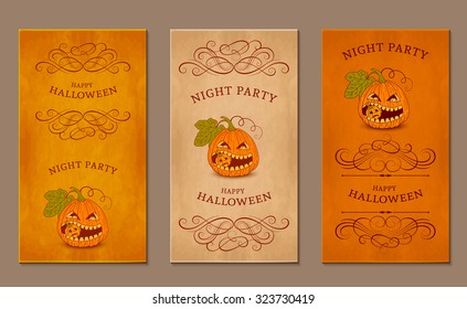 Vector illustrations. Halloween party. Halloween flyer at midnight. 