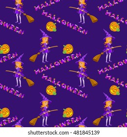 Vector illustrations of Halloween pattern seamless on purple background
