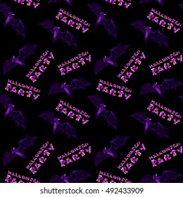 Vector illustrations of Halloween pattern seamless with bat and lettering on dark background