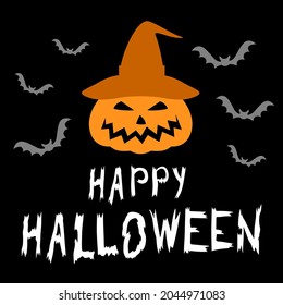 Vector illustrations of Halloween pumpkin greeting card on black background