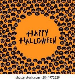 Vector illustrations of Halloween pumpkin greeting card on orange background