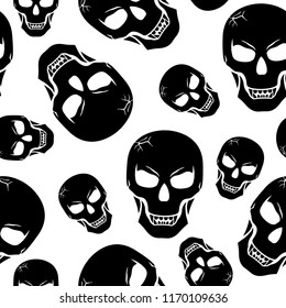 Vector illustrations of Halloween scary fanged skull pattern seamless
