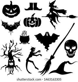 Vector illustrations of Halloween silhouette icon set