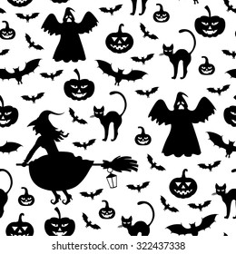 Vector illustrations of Halloween silhouette pattern seamless