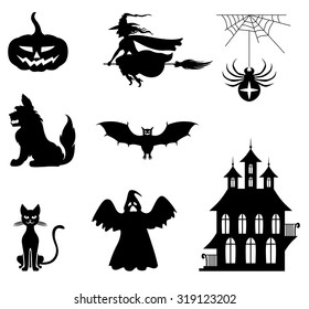 Vector illustrations of Halloween silhouette set