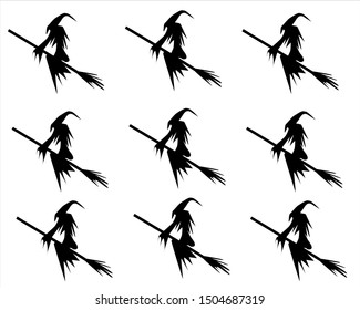 Vector illustrations of Halloween silhouette witch with hat 