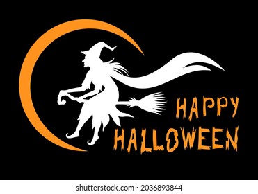 Ilustraciones vectoriales de banner de saludo de bruja de silueta de Halloween sobre fondo negro