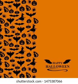 Vector illustrations of Halloween symbols vertical ornament greeting card on orange background