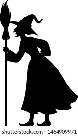 Vector illustrations of Halloween witch with broom silhouette