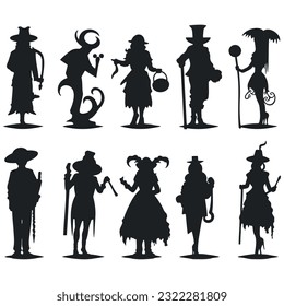 Vector illustrations of Halloweens witches characters set