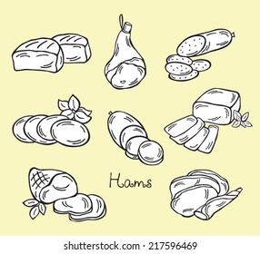 Vector Illustrations Hams, ham icons, jamon, jamon serrano