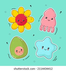Vector illustrations Hand drawn of design cartoon characters.  stamps or stickers with abstract funny cute comic characters.