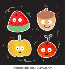 Vector illustrations Hand drawn of design cartoon characters.  stamps or stickers with abstract funny cute comic characters.