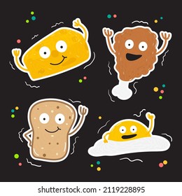 Ilustraciones vectoriales dibujadas a mano de personajes de dibujos animados de diseño.  estampillas o emoticones con extractos y graciosos personajes cómicos.