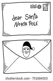 Vector illustrations of hand drawn letters to Santa.