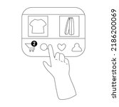 Vector Illustrations. Hand holding mobile smart phone with shopp app. Online shopping concept.doodle