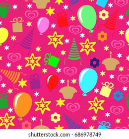 Vector illustrations of Happy Birthday greeting multicolor pattern seamless on pink background