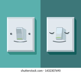 Vector illustrations of happy a on and off light switch