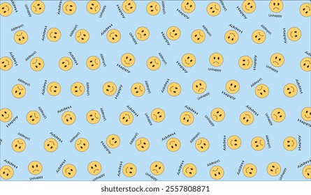 Vector illustrations of happy and unhappy faces for backgrounds, wallpapers, screens, textures, fabrics and screen printing.