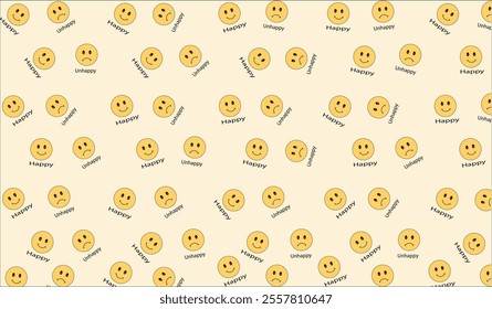 Vector illustrations of happy and unhappy faces for backgrounds, wallpapers, screens, textures, fabrics and screen printing.