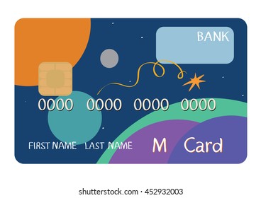 vector illustrations harvesting ideas for a credit card with a chip on a space theme / tool to make payments