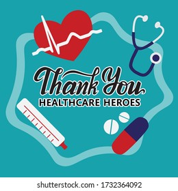 Vector Illustrations, Health, Doctor, Nurses, Covid-19, Thank You Sign Healthcare Workers. Appreciation To Medical Staff, Heroes Fighting On Front Line Of Coronavirus Covid-19 Pandemic. Workplace, 