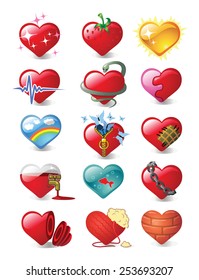 Imágenes vectoriales del corazón en diferentes sentimientos y estados de ánimo