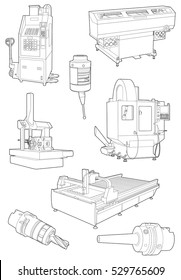 Vector illustrations of Heavy Industrial Machines and tools