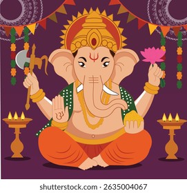 vector illustrations for the Hindu festival of Ganesh Chaturthi. Features festive designs with Lord Ganesha, modaks, diyas, and floral decorations. Ideal for creating Ganesh Chaturthi greeting cards