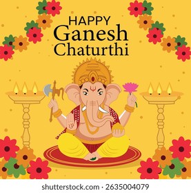 vector illustrations for the Hindu festival of Ganesh Chaturthi. Features festive designs with Lord Ganesha, modaks, diyas, and floral decorations. Ideal for creating Ganesh Chaturthi greeting cards