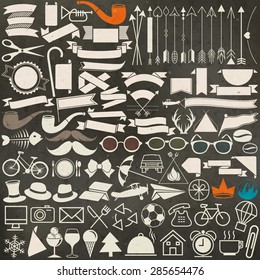 Vector illustrations. Hipster style. Object collection for all design. Minimal symbols for everyday objects. Pictogram and icons collection. Vintage style objects silhouettes. Indian Arrows. Arrow