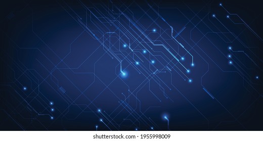 Vector illustrations of Hi-tech digital architect grid line circuit dark blue technology background.