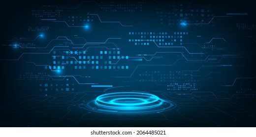 Vector Illustrations Of Hi-tech Futuristic Digital Vision With Digital Tech Grid Circuit And Blank Screen Layout.Futuristic Technology Concept.